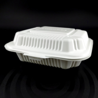 Boîte alimentaire jetable en MFPP blanc à 3 compartiments de 8 pouces, en carbonate de calcium, pour emporter, pour l'emballage de repas rapides