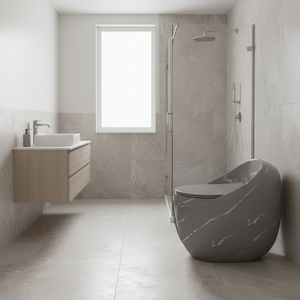 WC monobloc de luxe en céramique de couleur grise, à jet de tornade, à siphon super puissant, en forme d'œuf, à poser au sol - Product Image 5