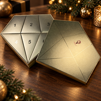 Boîte cadeau calendrier de l'avent personnalisée en forme de diamants avec 6 boîtes numérotées, emballage rigide en papier doré, vente en gros pour cadeaux de fêtes