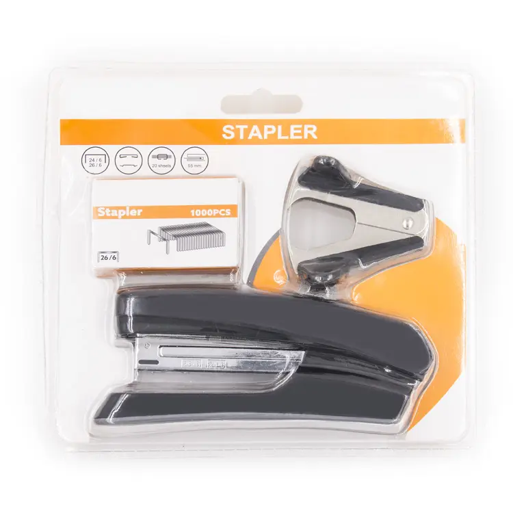 Top quality Office & School Plastic Stapler Set with 1 full Strip Plastic+1000 Staples +1 Staple Remover