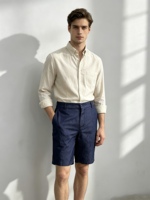Pantaloncini Casual da Uomo 100% Tencel Stile Old Money Blu Navy, Freschi e Resistenti alle Pieghe per l'Estate