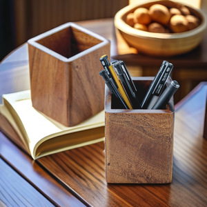 Walnut Wood Solid Wood Pen Holder Square Office <b>Desk</b> Organizer Storage Box Multi Functional <b>Large</b> Capacity - Product Image 1