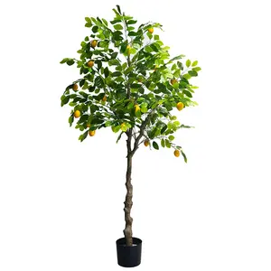شجرة ليمون اصطناعية عالية المحاكاة بالفاكهة أوراق نبات اصطناعية ونباتات بونساي للفواكه الداخلية صولجان