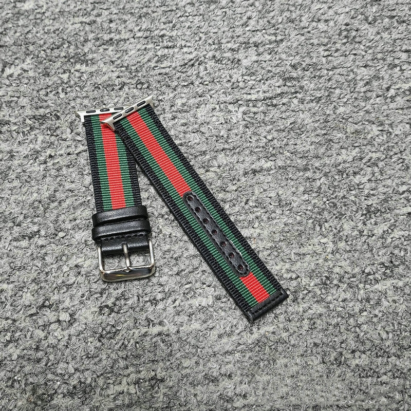 Luxury Designer Strap for Iwatch with Bee Red and Green Stripes Luxury Fashion Iwatch Nylon Strap Canvas S8S7