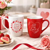 Tasse à café en grès durable RAYLON 330 ml, motif marbre rouge et blanc, cadeau romantique pour la Saint-Valentin, compatible micro-ondes, ensemble pour amoureux