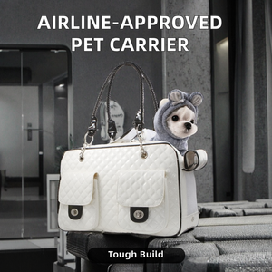 Transportín de Viaje para Mascotas, Impermeable, de Cuero Sintético Brillante Blanco, con Diseño a Cuadros, Aprobado por Aerolíneas, Plegable, con Correa para Animales Pequeños - Product Image 5