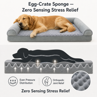 Coussin orthopédique pour animaux de compagnie en mousse alvéolée, pour chiens et chats, à récupération lente, éponge haute densité, trois côtés rembourrés, housse amovible et lavable, antidérapant