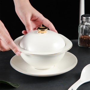 Set di piatti creativi in porcellana per zuppiera con coperchio ciotole in ceramica per ristorante dell'hotel con design in oro per banchetti e banchetti - Product Image 6
