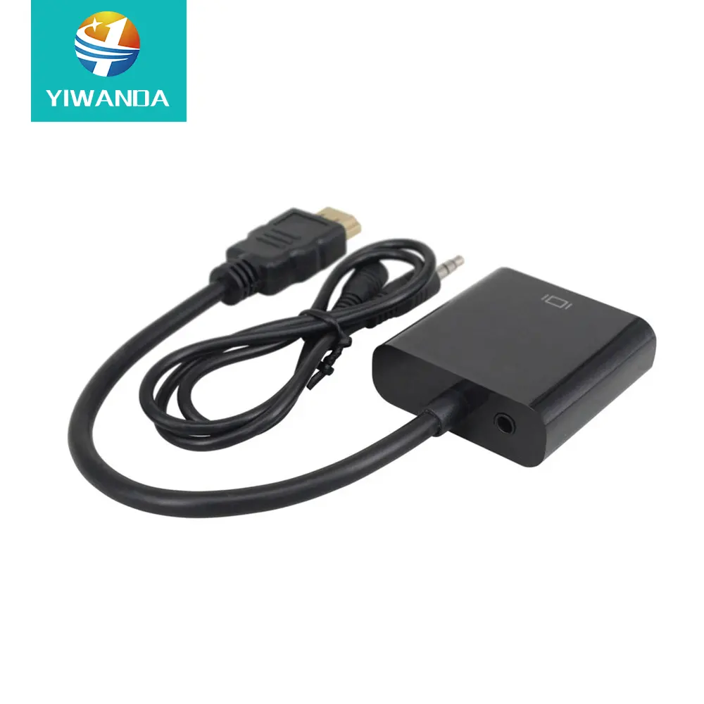 YIWANDA HDMI to VGA Adapter High Quality Gold Plated Black Color Converter with 3.5mm Audio Cable