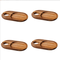 Plateau de rangement en bois d'acacia écologique à double rainure avec fente pour gobelets, idéal pour les collations, les boissons et les petits objets lors de vos réceptions - Fait main