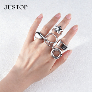 JUSTOP Fashion Cocktail <b>Rings</b> <b>Set</b> Star Shape Rhodium Plated Stainless Steel Modern Women's Party Jewelry - Product Image 1