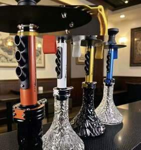 Modern <b>Hookah</b> Set Aluminum Tobacco <b>Pipe</b> Multi Tube Metal Base Glass Bowl Lounge Drinkware - Product Image 2