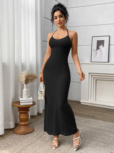 流行のブラックセクシーなノースリーブタイトシェイプスカートレースファッションハイウエストストレッチスリムフィットロングスリップドレス - Product Image 3