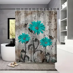 Venda quente 3D floral impressão resistente à água cortina de chuveiro impermeável e mofo-prova tecido banho cortina para banheiro