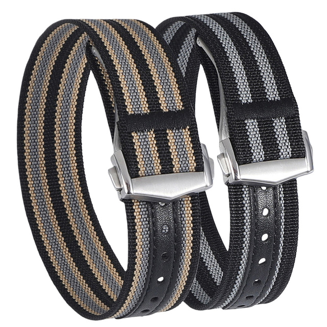Quality Ribbed Nylon Deployment Clasp Watch Strap 20mm 22mm Durable Single Pass Strap Folding Buckle Watchband Wholesale