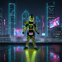 Disfraz de Robot Luminoso LED con Control Remoto, Traje Brillante con Casco de DJ, Efecto Láser de Color Personalizado, Recargable por USB para Discoteca