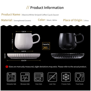 ชุดแก้วกาแฟเซรามิกสีดำขาวสไตล์มินิมอลพร้อมจานรอง - ลายเส้น 3 มิติ ชุดถ้วยชา 2 ชิ้น - Product Image 6