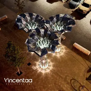Vincentaa yeni tasarım Modern paslanmaz çelik heykel gümüş delikli ağaç Metal heykeli heykel