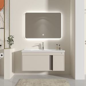 ตู้ห้องน้ำแบบครีมสไตล์ใหม่พร้อมอ่างล้างหน้าเซรามิกแบบรวมในตัว - Product Image 1