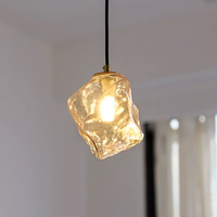 Luminaire suspendu en verre en forme de glaçon, style minimaliste, moderne, LED à intensité variable, blanc chaud, pour chambre à coucher, salle à manger