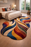 Tapis moderne abstrait, tapis coloré de forme irrégulière, tapis doux et moelleux, tapis artistique contemporain pour salon, chambre à coucher