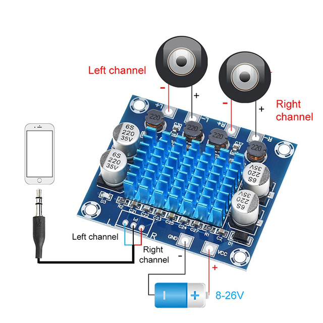 TZT TPA3110 XH-A232 30W+30W 2.0 Channel Digital Stereo Audio Power Amplifier Board DC 8-26V 3A for Arduino