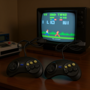 2 mandos de juego con cable negro de 6 botones para consola Genesis, diseño ergonómico, estilo retro clásico, modelo D0100XF8IM6 - Product Image 2