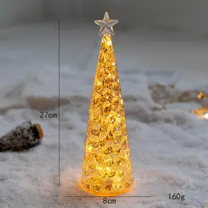 LED Christmas Luminous Glass Conical Ornaments Holiday Indoor Xmas Tree Suitable For Home Party Decoration Silver