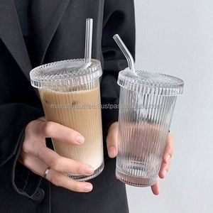 แก้วกาแฟแก้วสไตล์เกาหลีขนาด 375 มล. เป็นมิตรกับสิ่งแวดล้อม พร้อมฝาและหลอดดูด สีสันปรับแต่งได้ ดีไซน์มินิมอล ลายการ์ตูน สำหรับน้ำผลไม้/น้ำ/นม - Product Image 1