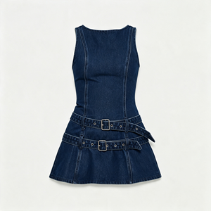 Robe Courte Femme en Jean Bleu Foncé, Style Vintage Streetwear, Design Tendance, Logo Personnalisé, Vente en Gros - Product Image 1