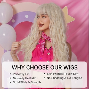 Usine En Gros Bouclés Ondulés Blanc <span class=keywords><strong>Perruque</strong></span> Synthétique Longue Platine Cheveux <span class=keywords><strong>Perruque</strong></span> avec Bang Cosplay <span class=keywords><strong>Halloween</strong></span> pour les Femmes Fibre Naturelle - Product Image 2