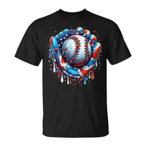 T-shirt unisexe pour adulte à manches courtes et col rond avec impression numérique, motif Baseball Drip Ice Cream Sprinkles Glove 4th Of July - Product Image 1
