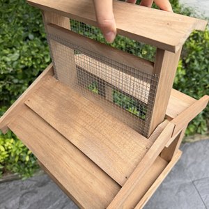 Freestanding Wooden Garden <b>Bird</b> Seed Feeder Table with Roof Solid Wood Eco-Friendly House <b>Stand</b> - Product Image 5
