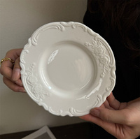 Ensemble d'assiettes et de plats en céramique blanche à fleurs en relief, assiettes d'accompagnement, plateaux de service pour mariage, événement, vaisselle de table