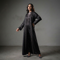 Robe Abaya longue à manches longues pour femmes Alya, en polyester, noire, décontractée, pour l'Aïd musulman, toutes saisons, faible MOQ