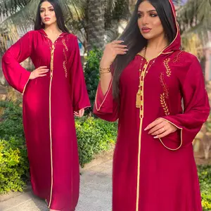 2151 kuwii सोने ट्रिम के साथ दुबई नई डिजाइन hooded अरबी महिलाओं बागे कढ़ाई jalibaya दक्षिण पूर्व एशियाई लंबी आस्तीन abaya