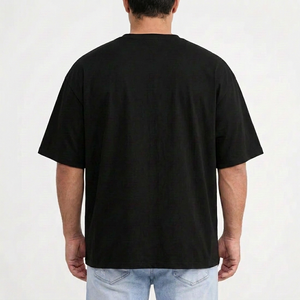 T-shirt à manches courtes surdimensionné pour homme, noir, 100% coton, col rond, coupe décontractée, jersey uni, streetwear - Product Image 2