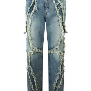 กางเกงยีนส์ทรงหลวมสำหรับผู้หญิงขายส่ง OEM รุ่นใหม่ล่าสุด สไตล์วินเทจ แต่งผ้าปะติดปะต่อ - Product Image 2