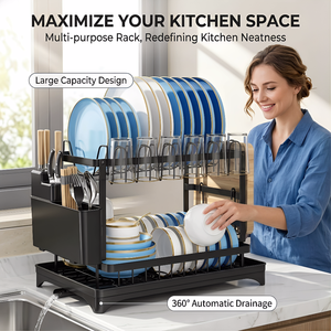 Çift Katlı Küçük Ev Tipi Mutfak Saklama Rafı Kaseler Tabaklar Çubuklar Metal Bulaşık Kurutmalığı Modern Su Geçirmez - Product Image 2