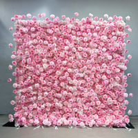 Backdrop Dinding Bunga 5D 3D Berkualitas Tinggi, Dinding Bunga Sutra Buatan Dekoratif, Panel Dinding Mawar Pink untuk Pernikahan