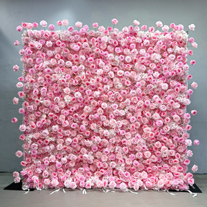 Mur de fleurs artificielles 5D 3D personnalisé de haute qualité, panneaux muraux décoratifs en soie rose pour mariage - Product Image 4