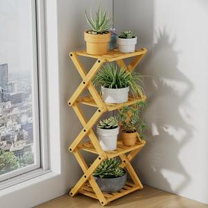 Vaso di fiori pieghevole in bambù 4-layer Flower rack da pavimento per <span class=keywords><strong>piante</strong></span> grasse e <span class=keywords><strong>piante</strong></span> verdi in balcone interno - Product Image 1