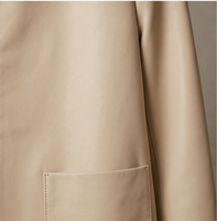 Veste en peau de mouton pour femme, couleur abricot, col rond, garniture tressée à la main, devant ouvert, coupe droite, courte, manteau en cuir décontracté