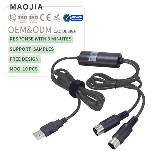 2m Black 5 Pin MIDI Male to USB 2.0 Male Interface 2 in 1 Cable Adapter with Input&Output Connecting with Keyboard/Synthesizer