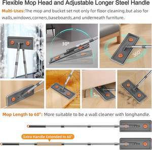 ไม้ถูพื้นไมโครไฟเบอร์แบบปรับแต่งได้ 2 ชิ้น เป็นมิตรกับสิ่งแวดล้อม ด้ามจับสแตนเลส ดีไซน์ยืดหดได้ ความจุสูง - Product Image 3