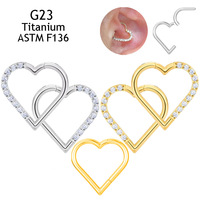 Anneau de piercing en titane ASTM F136 avec zircon, pour daith, hélix, cœur, cartilage, tragus, anneaux segmentés articulés, anneau de nez rose, 16G