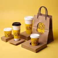 New Portable Kraft /Brown Paper Cup Holder Drink Holder Free
