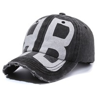 Casquette de baseball vintage délavée à 6 panneaux unisexe en coton délavé avec motif imprimé et fermeture à boucle métallique Common Four