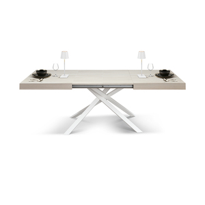 Extendable Pearl Elm <b>Dining</b> <b>Table</b> 140x90 <b>White</b> Crossed Legs Internal Use Mdf Base Melamine Top - Product Image 2