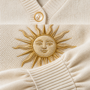 Cardigan in <span class=keywords><strong>Maglia</strong></span> OEM Personalizzato per Donna <span class=keywords><strong>con</strong></span> Ricamo Celeste Sole Luna Stelle, Scollo a V e Bottoni Frontali, Vendita all'Ingrosso - Product Image 3